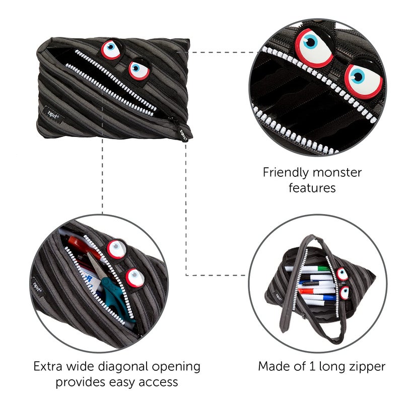 ZIPIT Wildlings Large Pencil Case for Kids, Cute Zipper Pouch for Boys Girls and Teens, Stationery Bag for School ,Black - Image 3